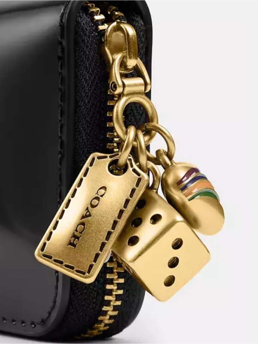 🖤💛Coach NWT Black Patent Leather Essential Small Zip Wallet with Brass Charms - Picture 4 of 9